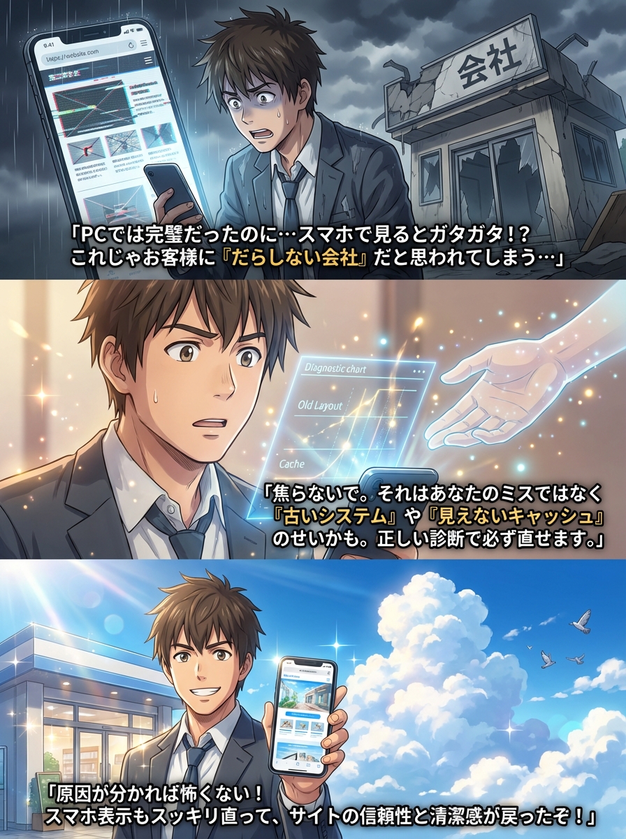 Jimdoのデザインが崩れる原因と解決策｜スマホ表示のズレを防ぐチェックリスト