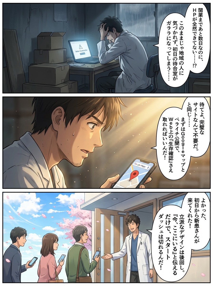 クリニック開業にホームページ制作が間に合わない！集患を諦めないための即効対策と3ステップの挽回策