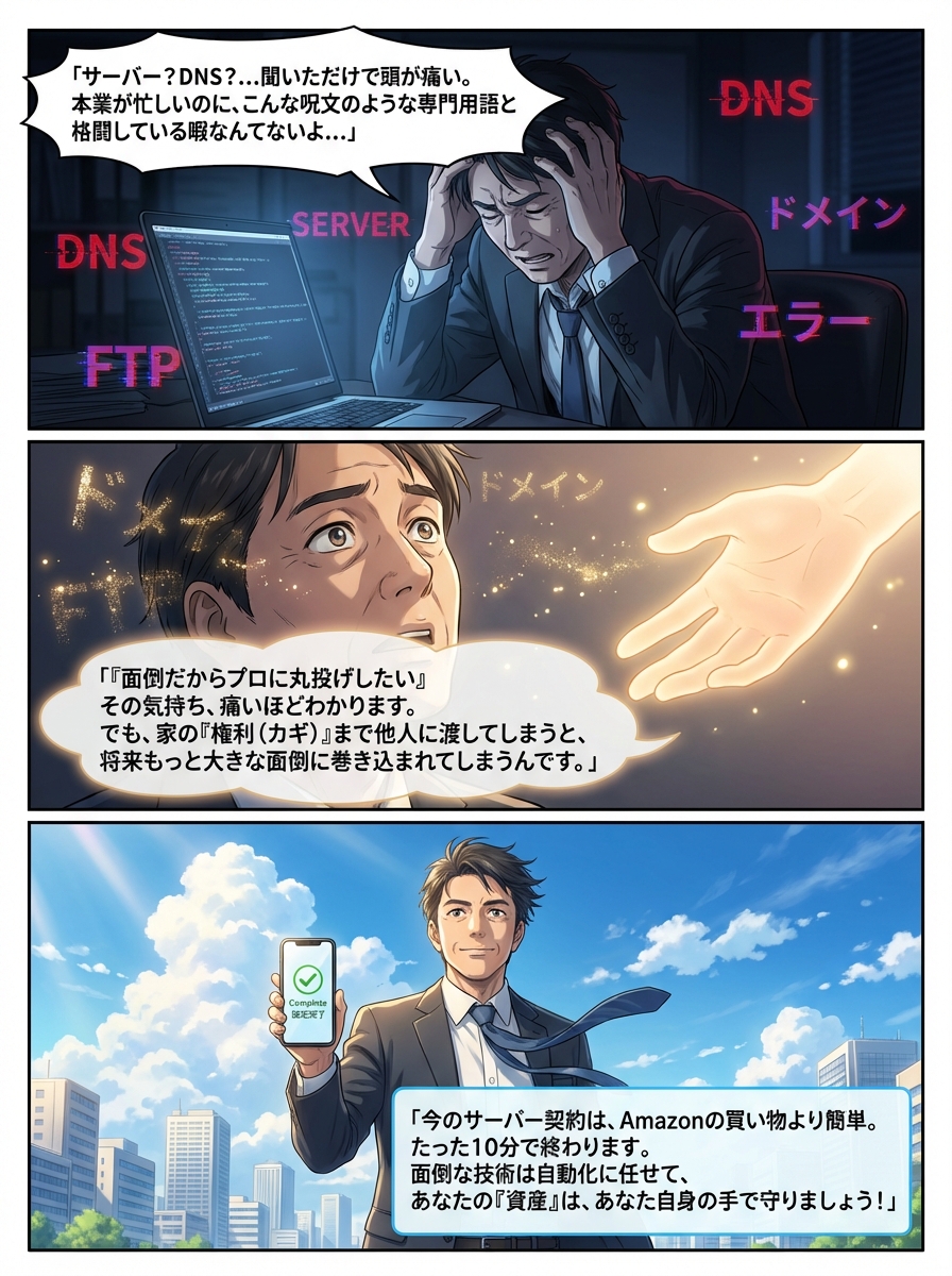 サーバー契約が「面倒くさい」と感じる方へ。失敗しない最短ルートと外注の落とし穴