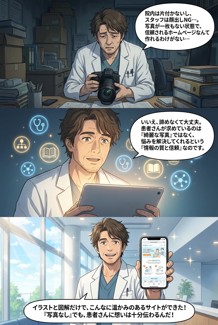 病院ホームページ制作で「写真なし」は可能？信頼を損なわない代用案と失敗しない制作会社の選び方