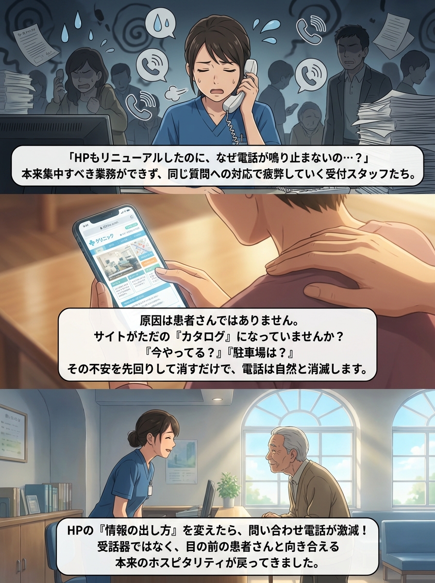 クリニックの電話対応を減らすホームページ改善術｜スタッフの負担を劇的に軽減する具体策