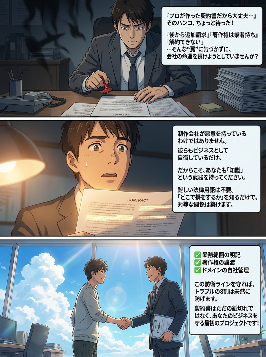 ホームページ制作で後悔しないための契約書チェックポイント：重要項目とトラブル回避の交渉術