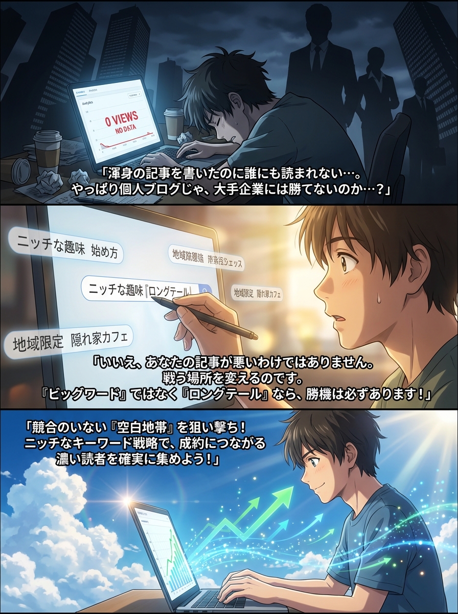 ロングテールキーワードの探し方|初心者でも勝てる選定手順と無料ツール活用術