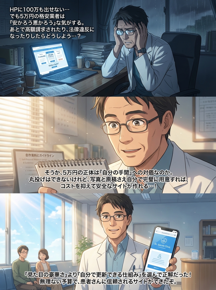 クリニックのホームページ制作を5万円で抑える方法｜格安プランの注意点と失敗しない選び方