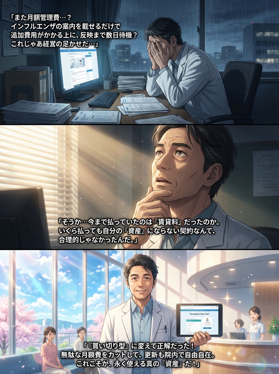 内科クリニックのホームページ制作は買い切り型が正解？月額費用を抑えて資産にするための全知識