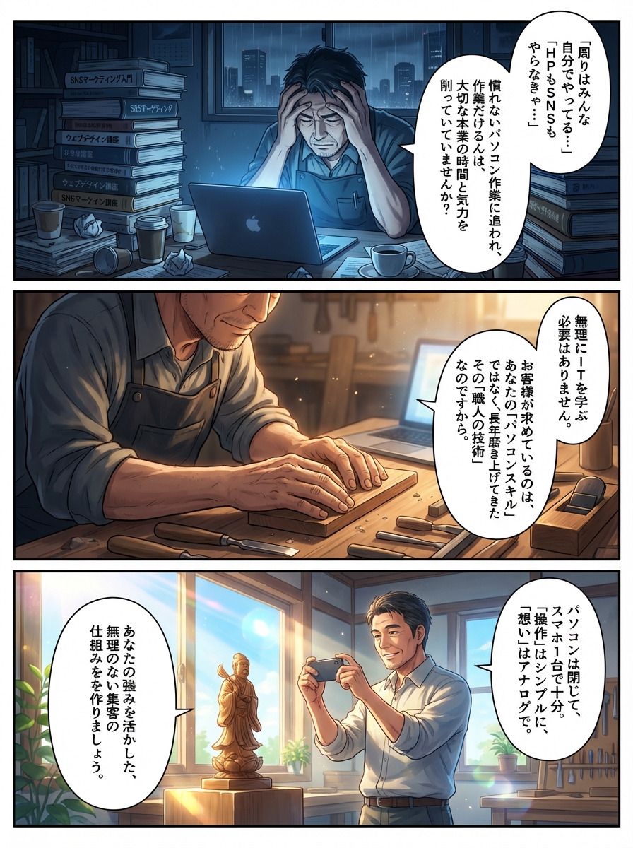 パソコン苦手な事業主のための「無理しない」集客術｜IT音痴でも売上が上がる3つの思考法