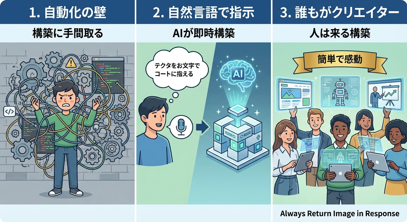 今さらだけど、n8nって自然言語でAIがワークフロー作ってくれるんだ。やってみたけど、すごい、これ。めちゃ簡単で感動した。