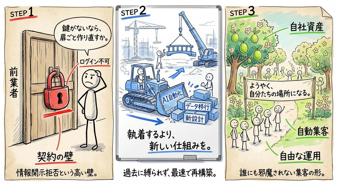 また制作案件きた。前業者さん、WordPressのログイン情報開示拒否とか、困ったな。そういう契約なのだろうけど。