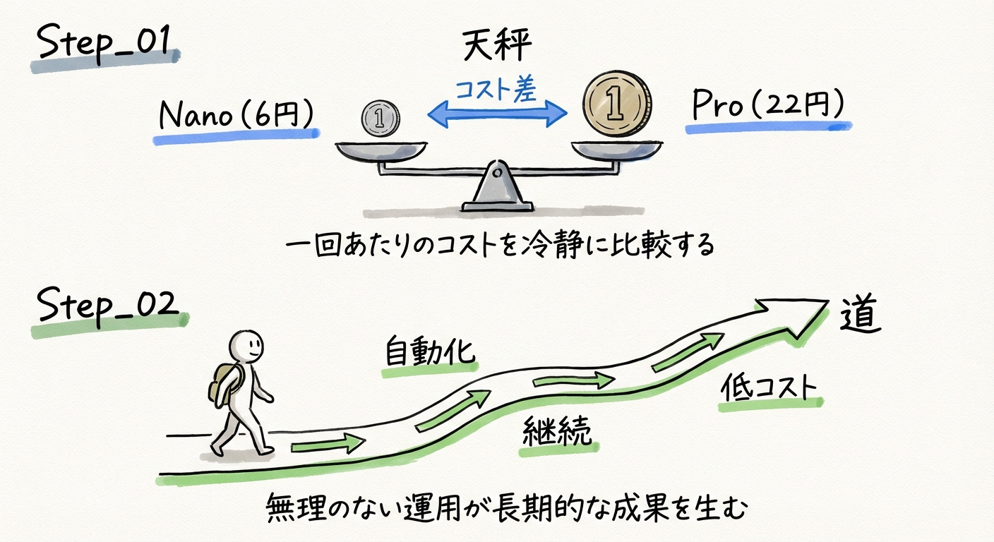アイキャッチ画像はAPI経由でNano Banana6円、Proは22円ほどか。無理にPro使わないで行く方針にした。