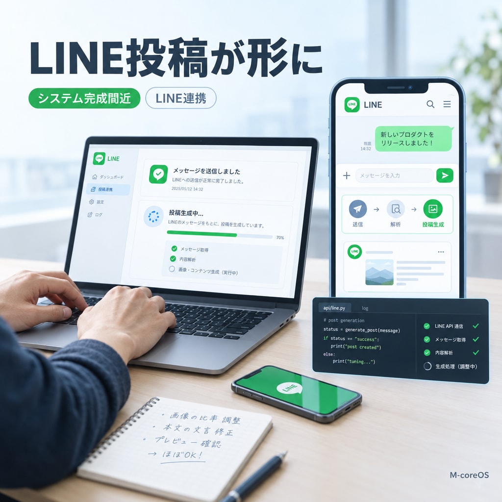 LINEから送るメモ一行投稿システムが完成しました